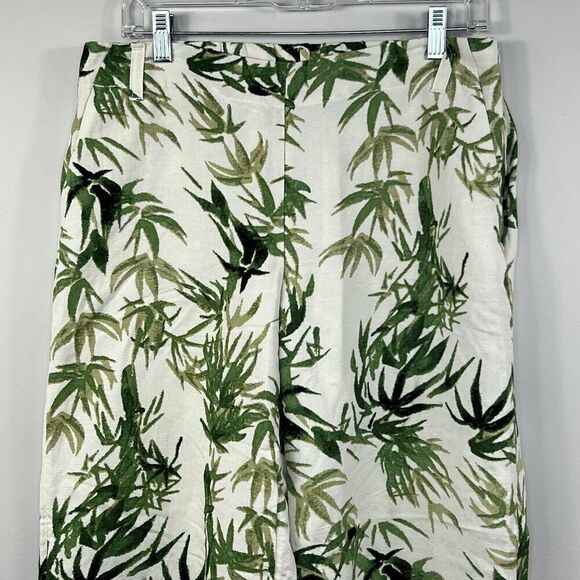 J Jill Linen Blend Cropped Wide Leg Pants S Bamboo Leaves Cream Green - Picture 3 of 15
